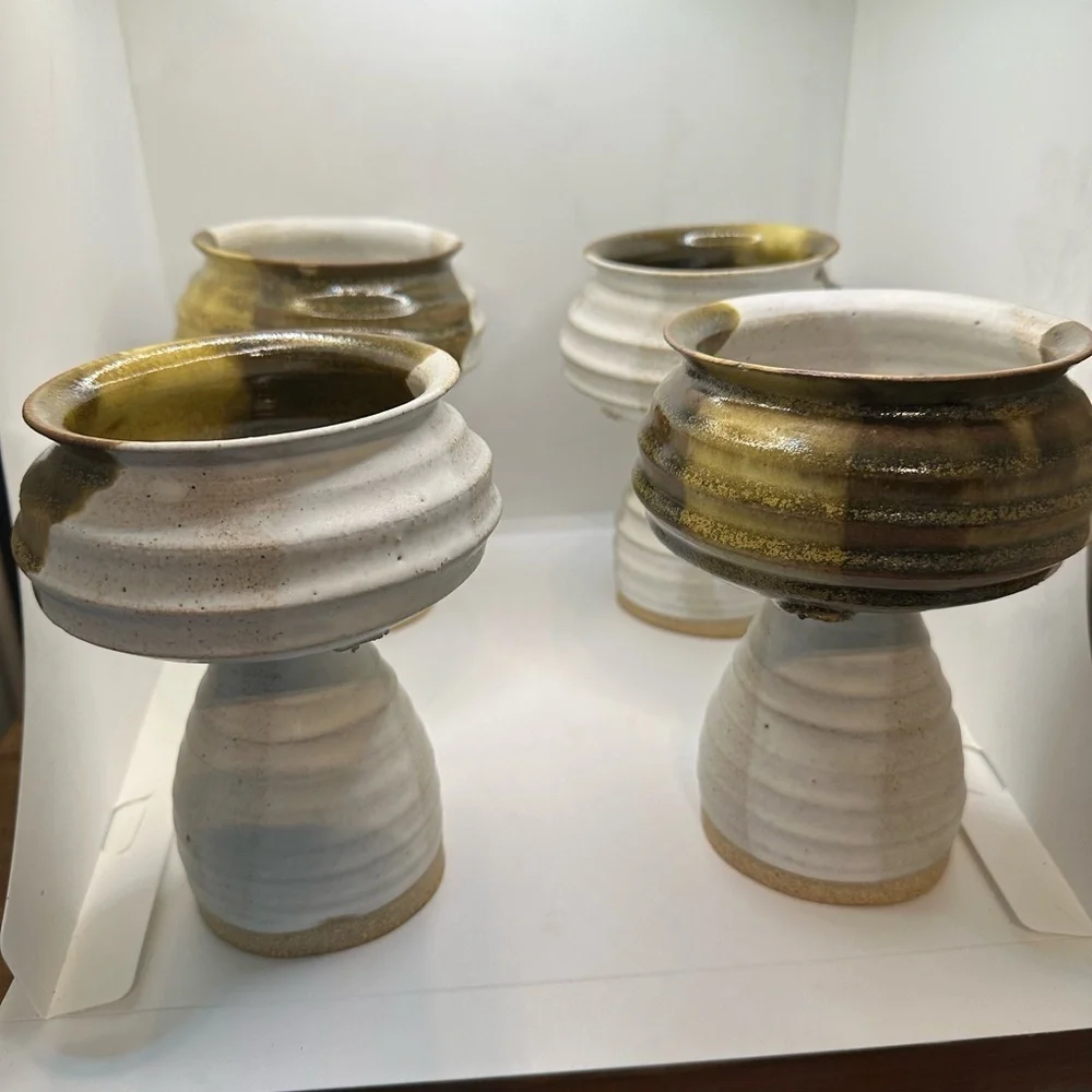 Handcrafted Ceramic Goblets - Olive green and Cream